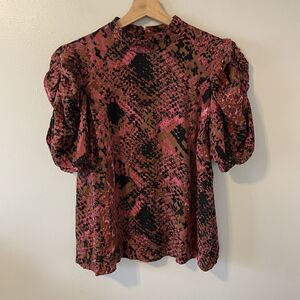 Copenhagen Muse Snake Print Blouse Mock Neck Puff Sleeve Sz S